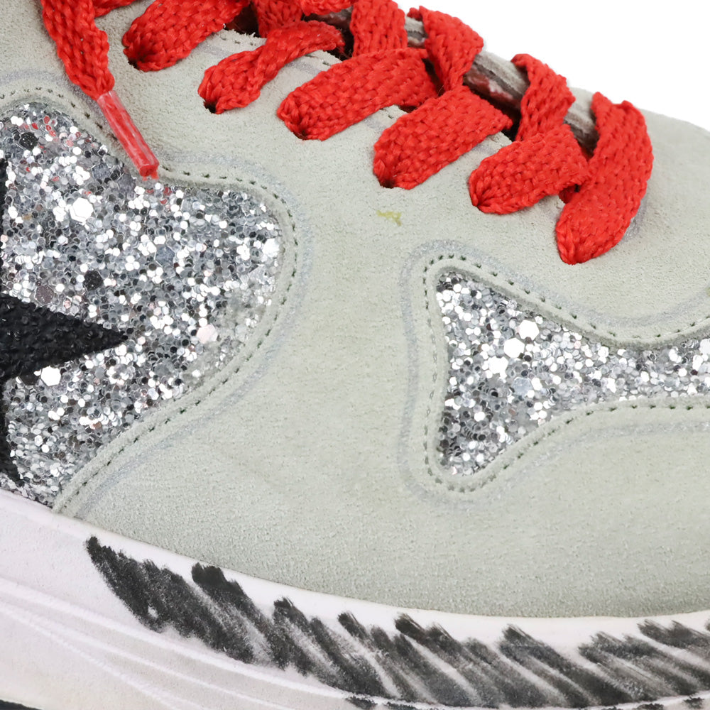 Golden Goose White Raven Glitter Star Grey Suede Sneakers