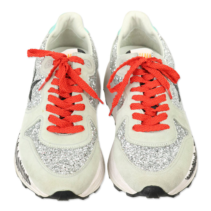 Golden Goose White Raven Glitter Star Grey Suede Sneakers