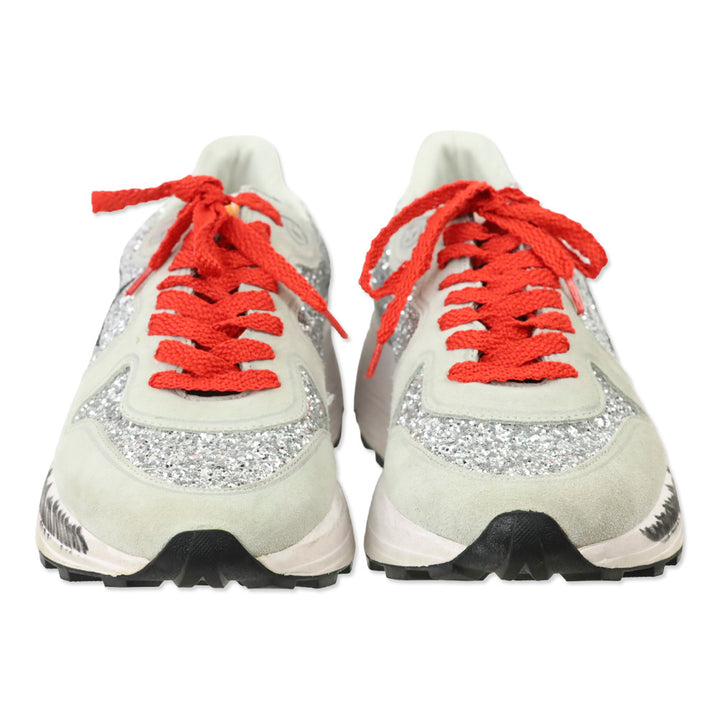 Golden Goose White Raven Glitter Star Grey Suede Sneakers