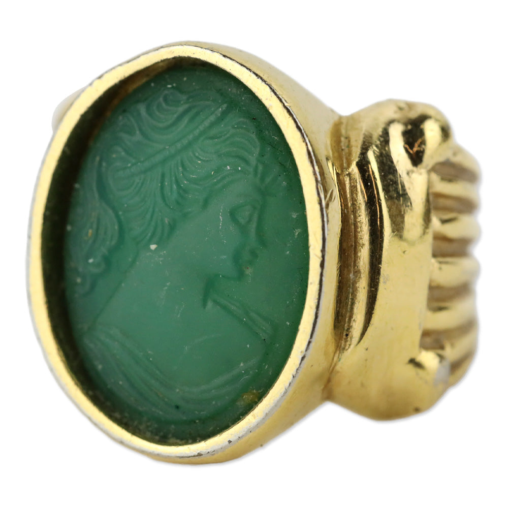 Green Cameo Gold-Tone Ring