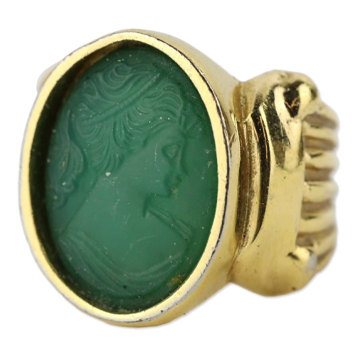 Green Cameo Gold-Tone Ring