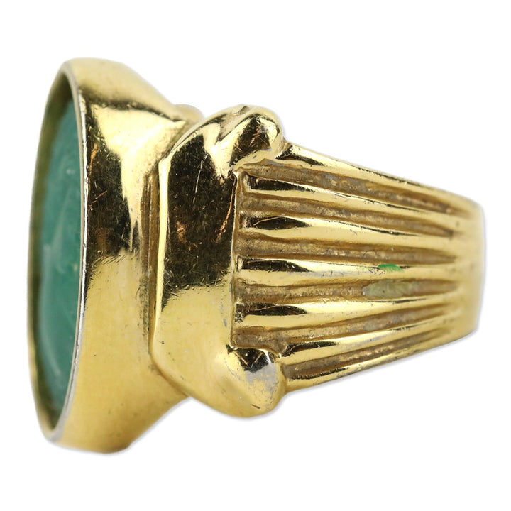 Green Cameo Gold-Tone Ring
