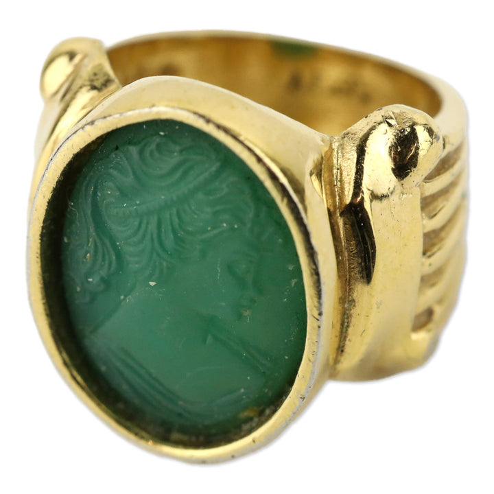 Green Cameo Gold-Tone Ring