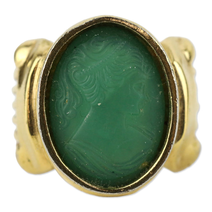 Green Cameo Gold-Tone Ring