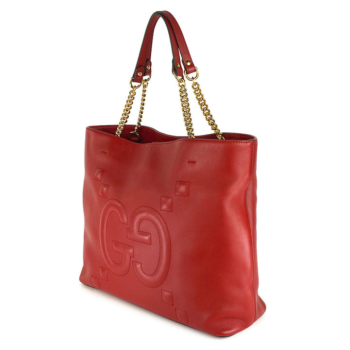 Gucci Apollo Red Leather GG Embossed Tote Bag