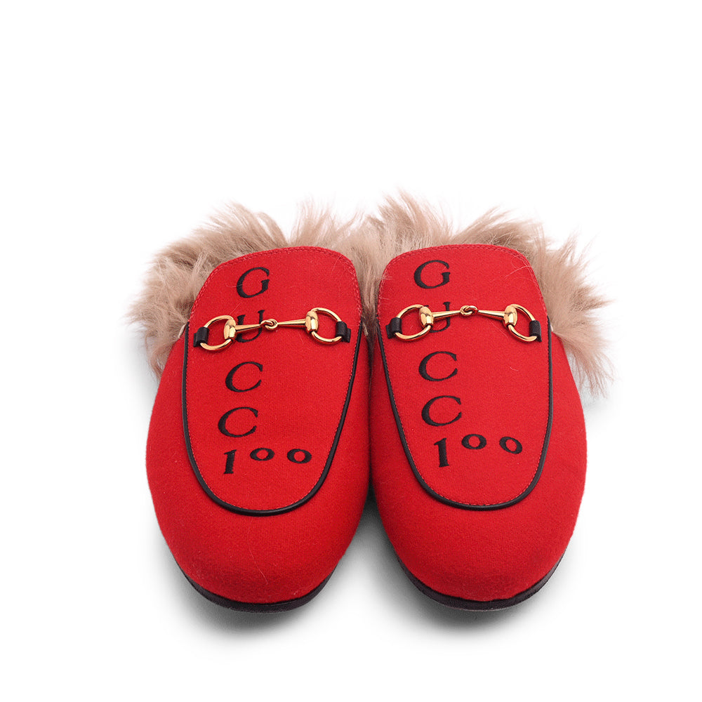 Gucci Aston Red Felt Gucci 100 Princetown Loafers