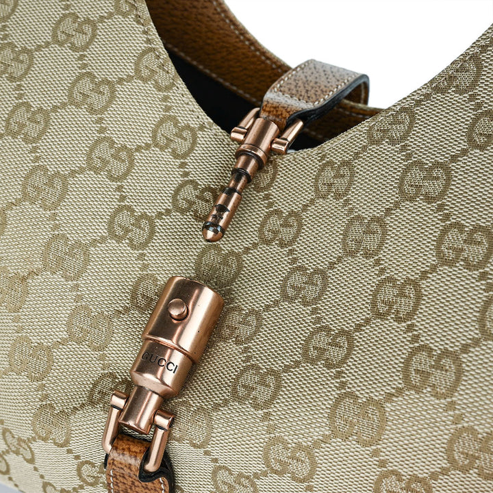 Gucci Beige Canvas & Leather Jackie Bardot Hobo Bag
