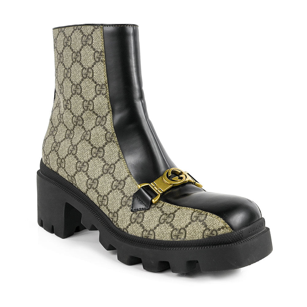 Gucci Black Interlocking G Horsebit Canvas Ankle Boots | DBLTKE