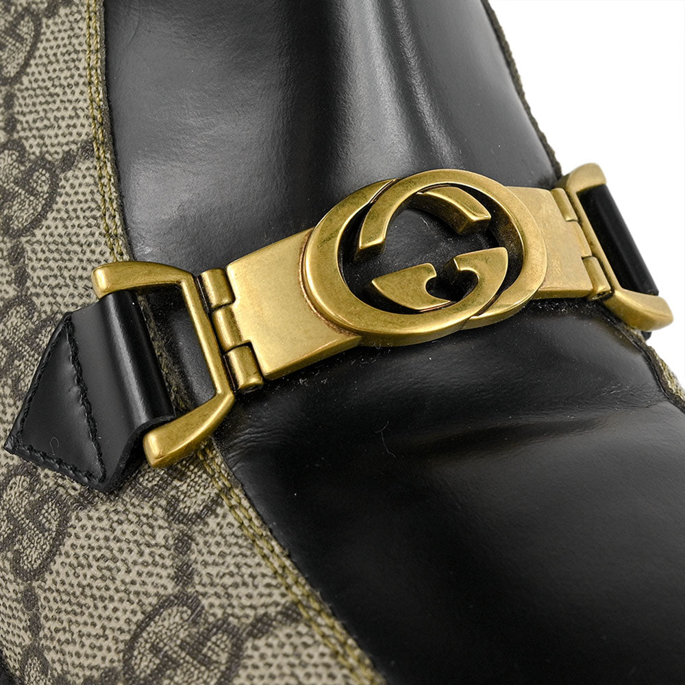 Gucci Black Interlocking G Horsebit Canvas Ankle Boots
