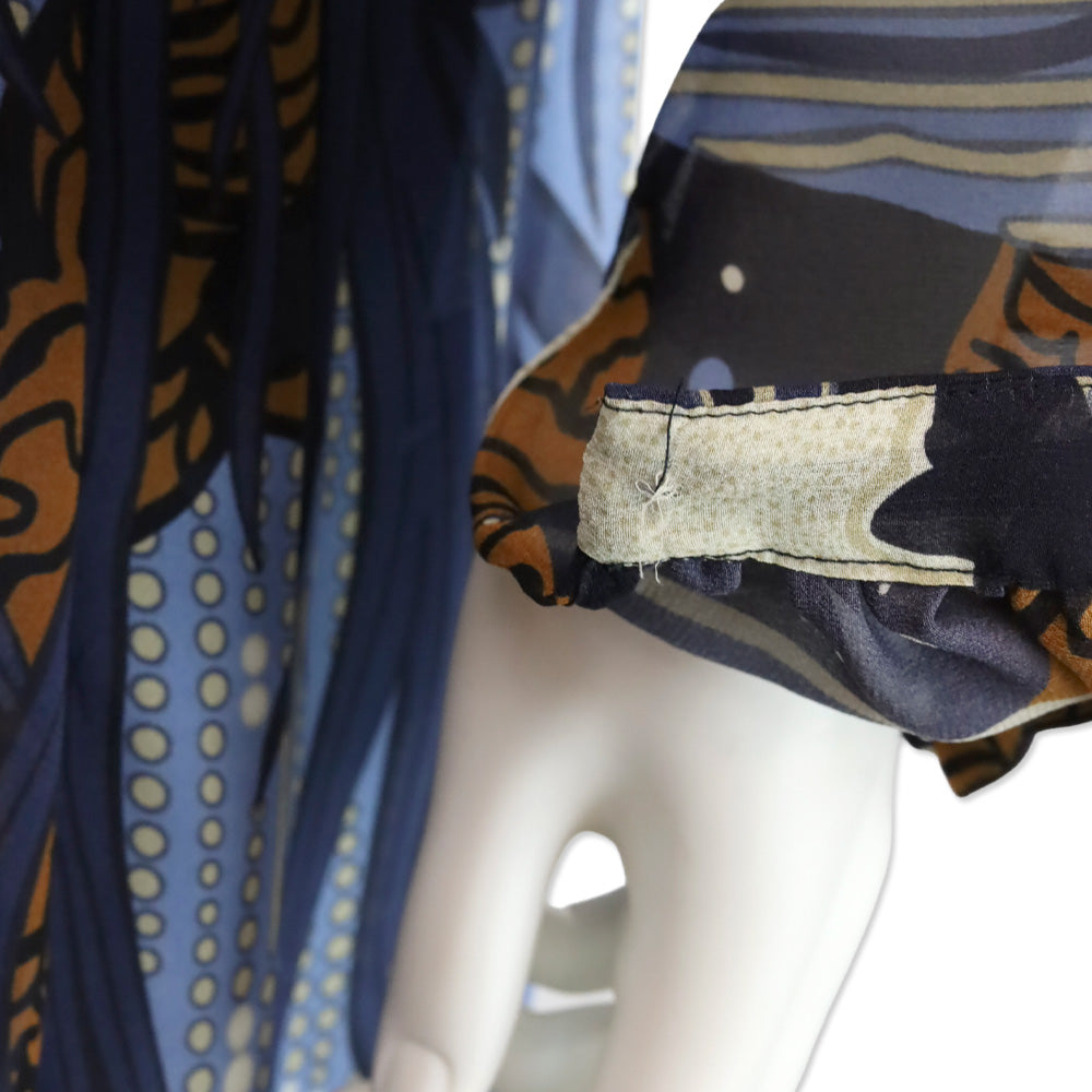Gucci 2014 Blue Ink Fantasy Print Silk Georgette Gathered Dress
