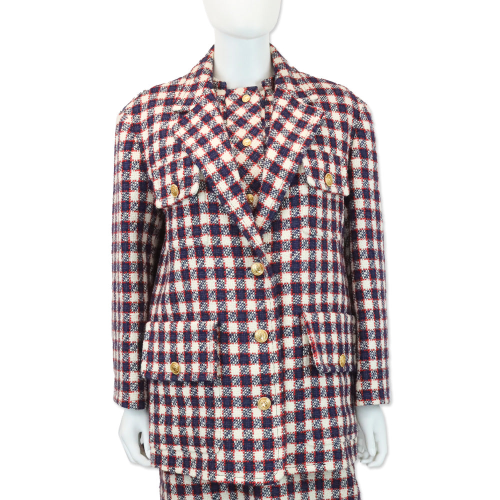 Gucci 2019 Sylvie Vichy Blue Checked Oversized Jacket