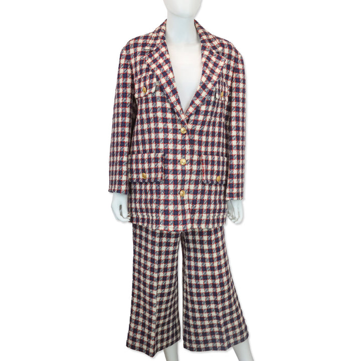 Gucci 2019 Sylvie Vichy Blue Checked Oversized Jacket