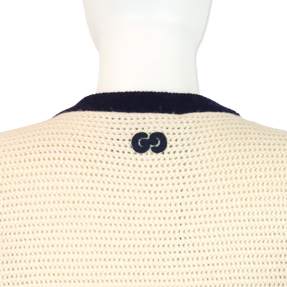 Gucci 2020 Nude Wool Knit Navy Contrast Trim Polo Mini Dress with Floral Brooch