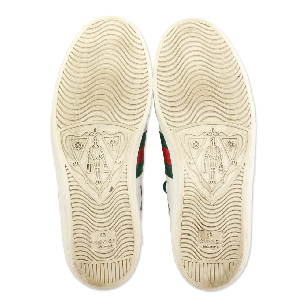 Gucci Ace Star White & Metallic Leather Web Patchwork Low-Top Sneakers