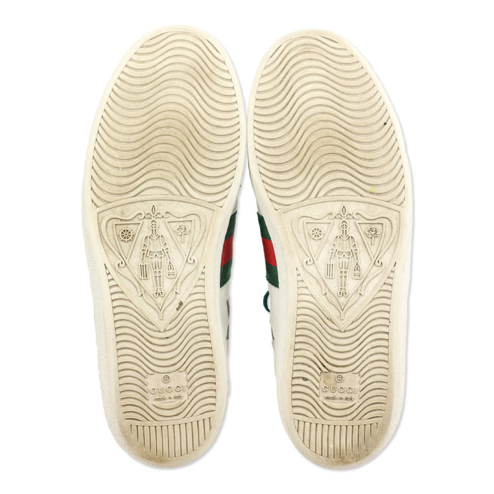 Gucci Ace Star White & Metallic Leather Web Patchwork Low-Top Sneakers