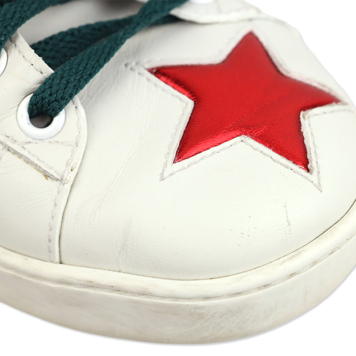 Gucci Ace Star White & Metallic Leather Web Patchwork Low-Top Sneakers