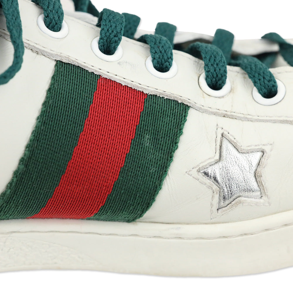 Gucci Ace Star White & Metallic Leather Web Patchwork Low-Top Sneakers