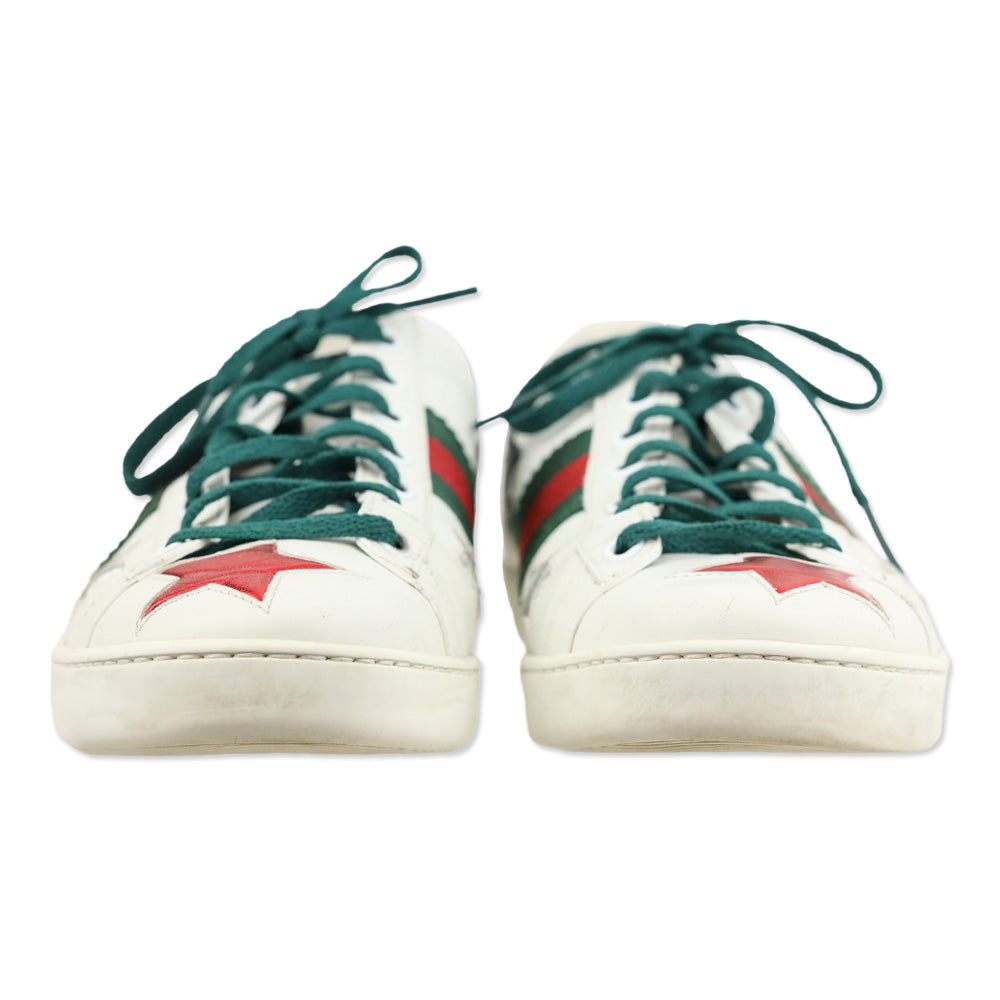 Gucci Ace Star White & Metallic Leather Web Patchwork Low-Top Sneakers