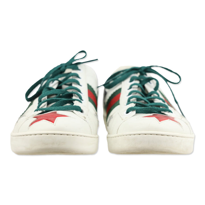 Gucci Ace Star White & Metallic Leather Web Patchwork Low-Top Sneakers