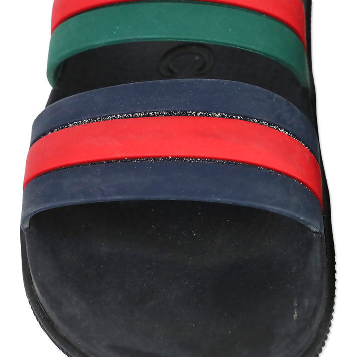 Gucci Agrado Black Web Double Strap Rubber Slides Sandals