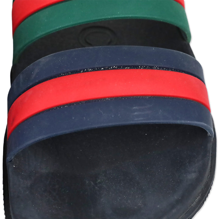 Gucci Agrado Black Web Double Strap Rubber Slides Sandals