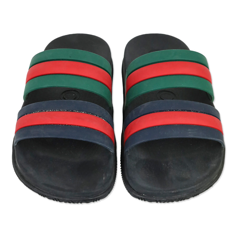 Gucci Agrado Black Web Double Strap Rubber Slides Sandals