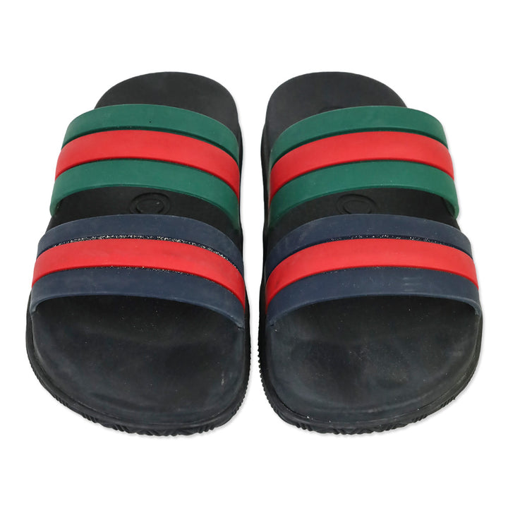 Gucci Agrado Black Web Double Strap Rubber Slides Sandals