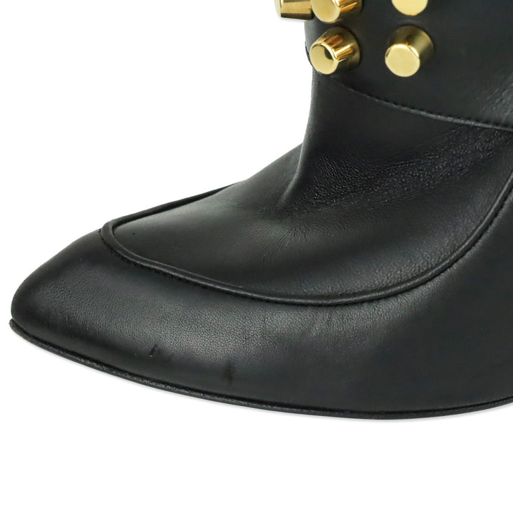 Gucci Alexandra Black Leather Gold Studded Monk-Strap Ankle Bootie