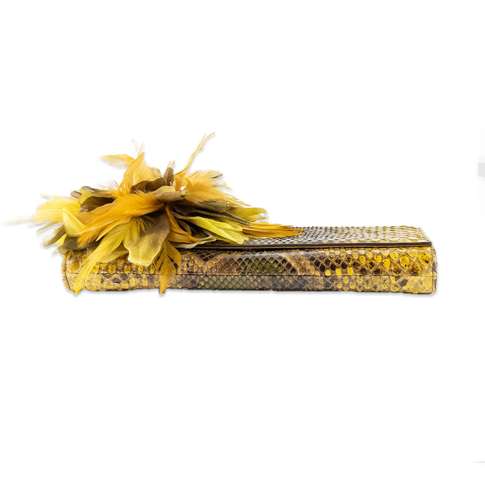 Gucci Angelica Clutch in Yellow Python with Feather Accent