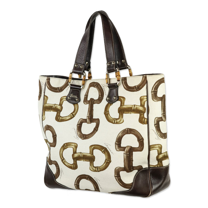 Gucci Bamboo Horsebit Canvas Tote