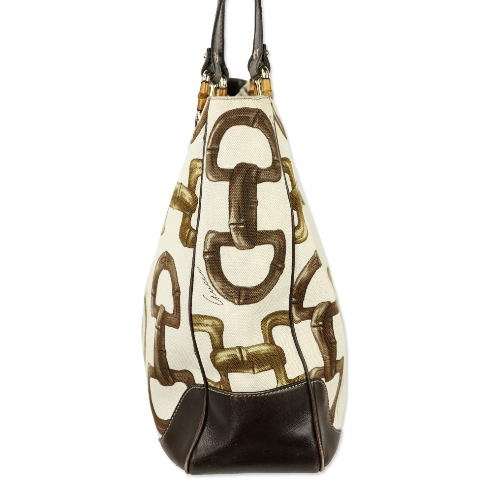 Gucci Bamboo Horsebit Canvas Tote