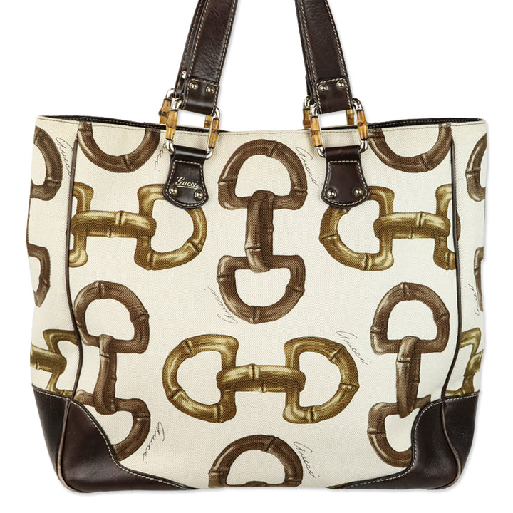 Gucci Bamboo Horsebit Canvas Tote
