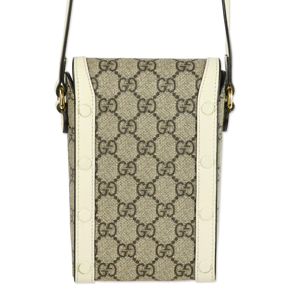 Gucci Beige Ebony GG Supreme Canvas White Leather Horsebit 1955 Mini Bag