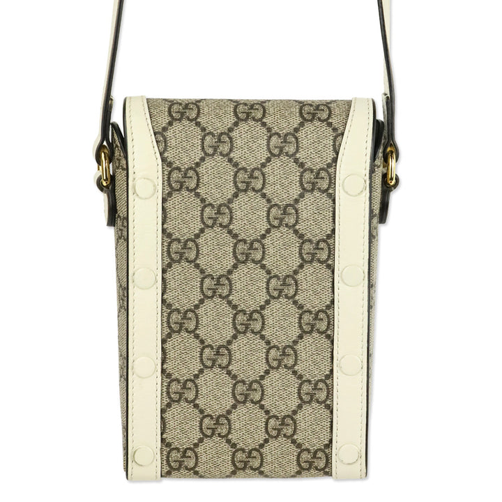 Gucci Beige Ebony GG Supreme Canvas White Leather Horsebit 1955 Mini Bag