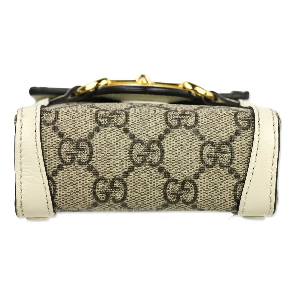 Gucci Beige Ebony GG Supreme Canvas White Leather Horsebit 1955 Mini Bag