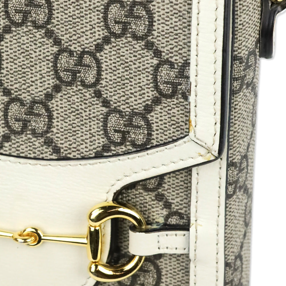 Gucci Beige Ebony GG Supreme Canvas White Leather Horsebit 1955 Mini Bag