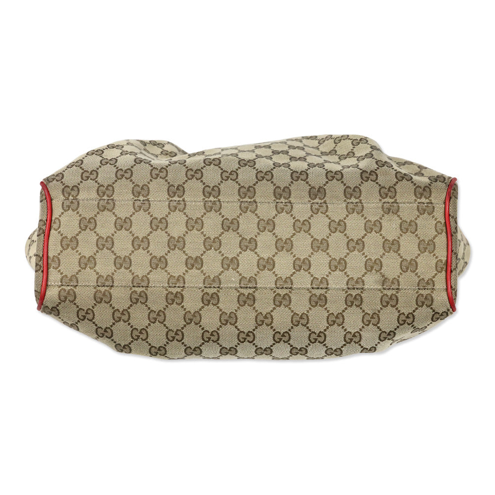 Gucci Beige GG Canvas Red Leather Medium Sukey Tote