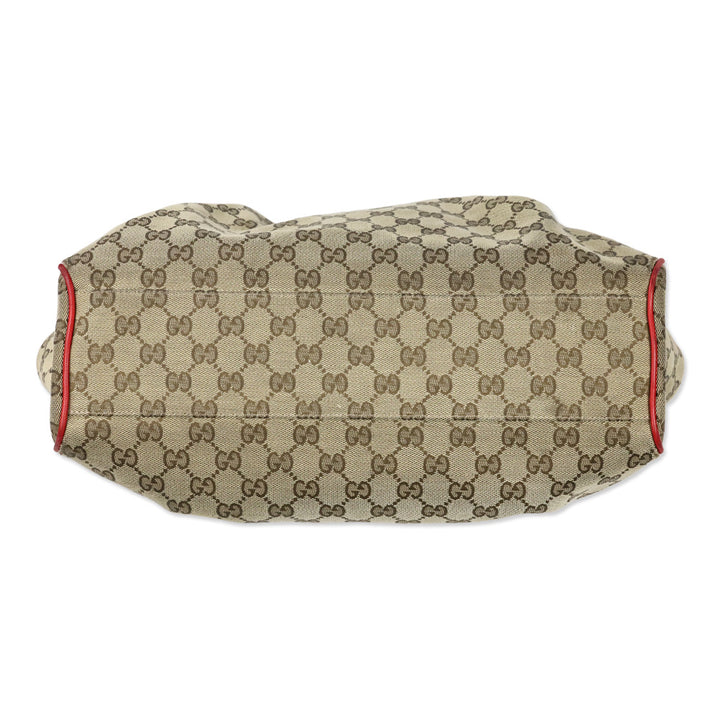 Gucci Beige GG Canvas Red Leather Medium Sukey Tote