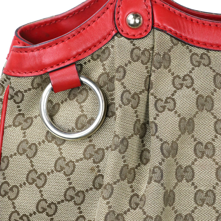 Gucci Beige GG Canvas Red Leather Medium Sukey Tote