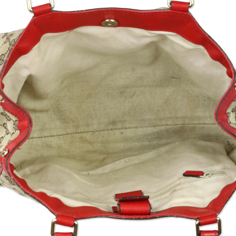 Gucci Beige GG Canvas Red Leather Medium Sukey Tote