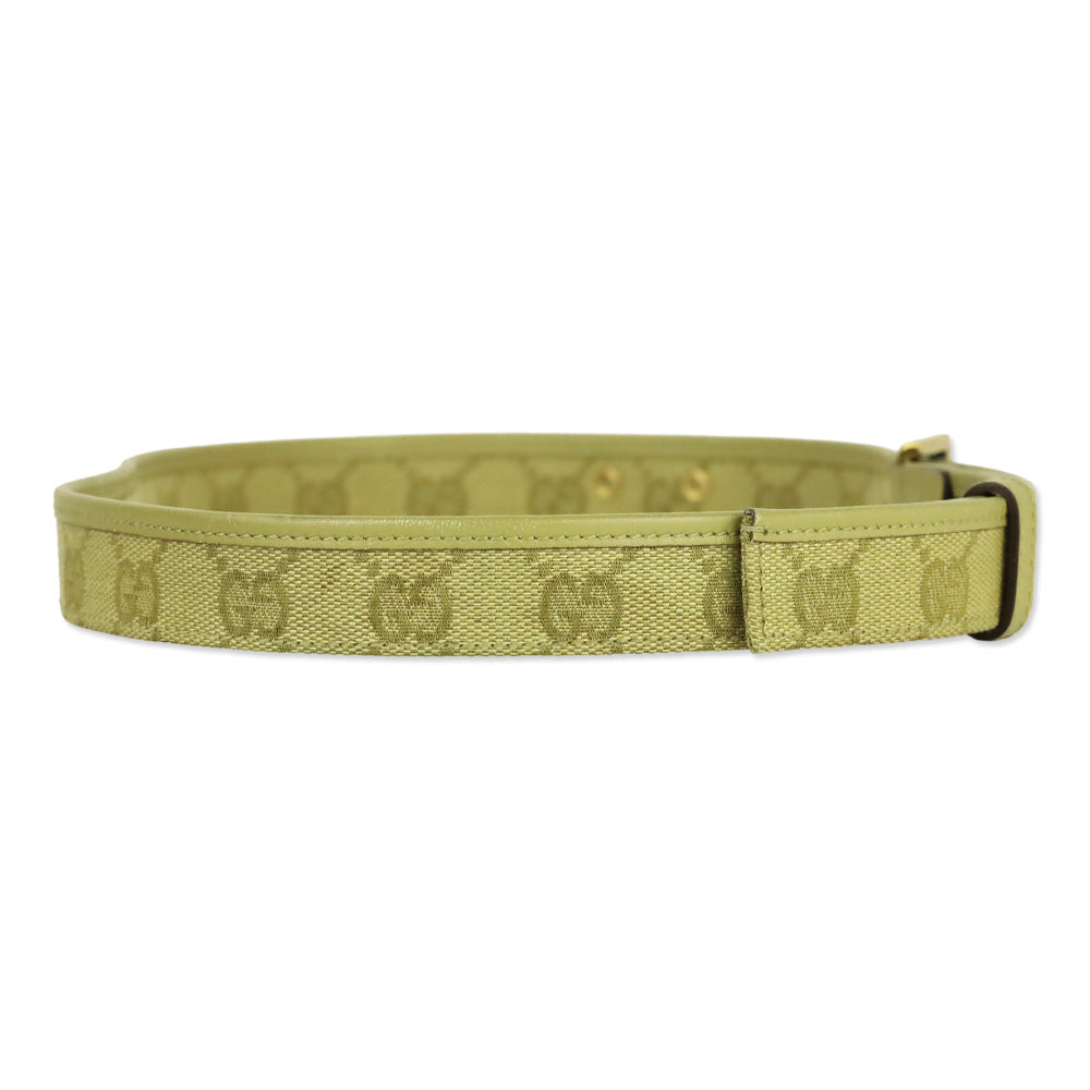 Gucci Beige GG Monogram Canvas Leather Trim Thin Belt