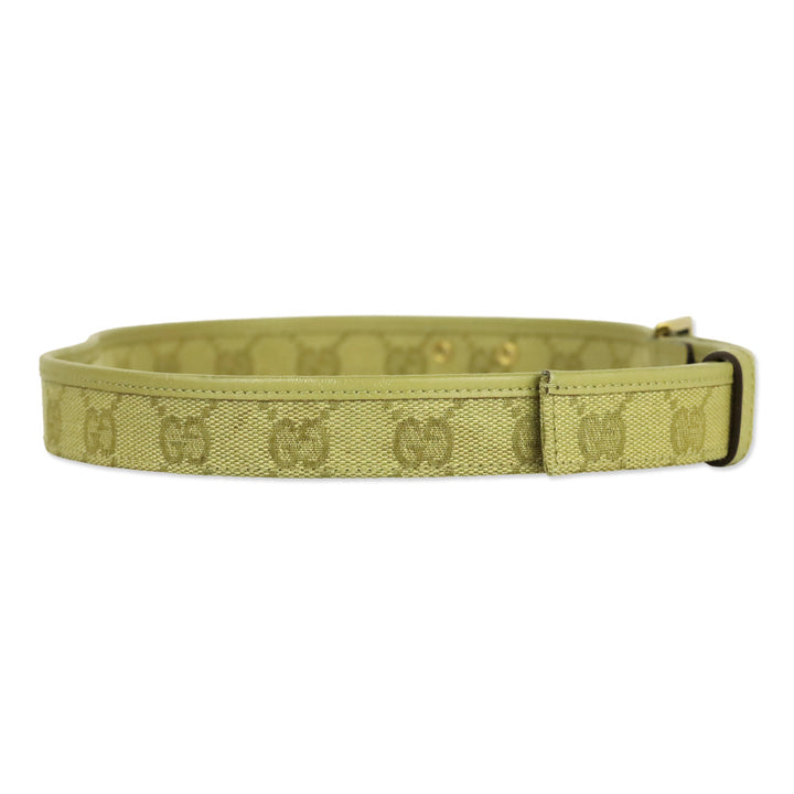 Gucci Beige GG Monogram Canvas Leather Trim Thin Belt