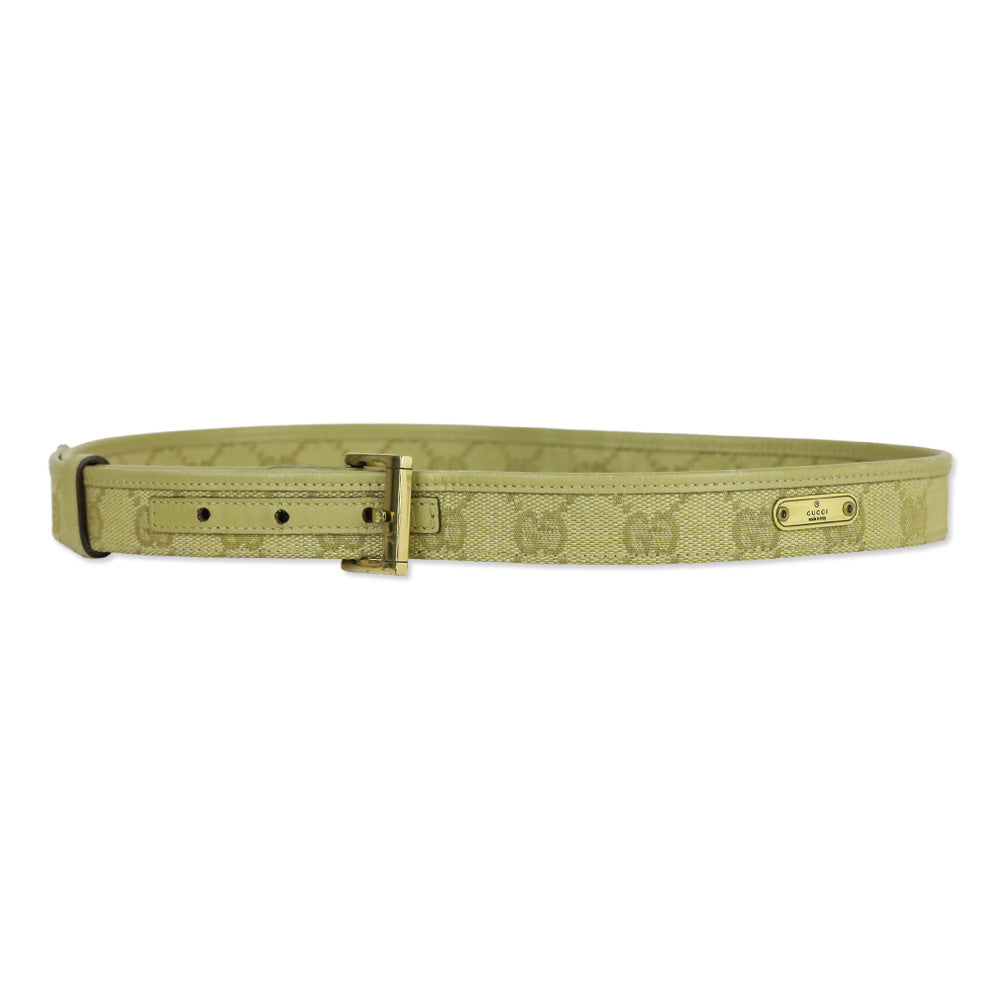Gucci Beige GG Monogram Canvas Leather Trim Thin Belt