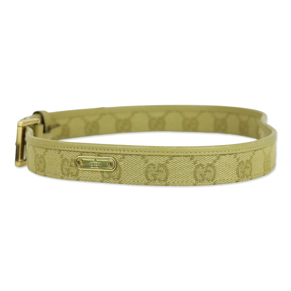 Gucci Beige GG Monogram Canvas Leather Trim Thin Belt