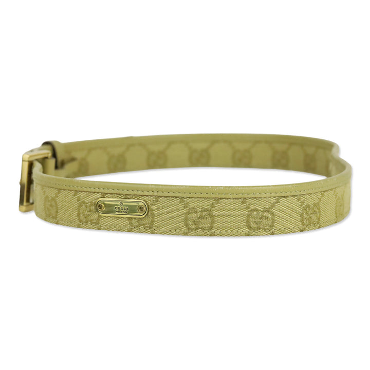 Gucci Beige GG Monogram Canvas Leather Trim Thin Belt