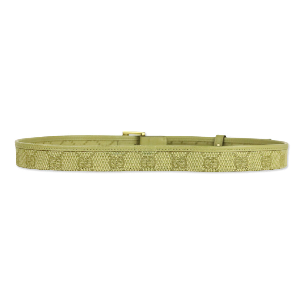 Gucci Beige GG Monogram Canvas Leather Trim Thin Belt