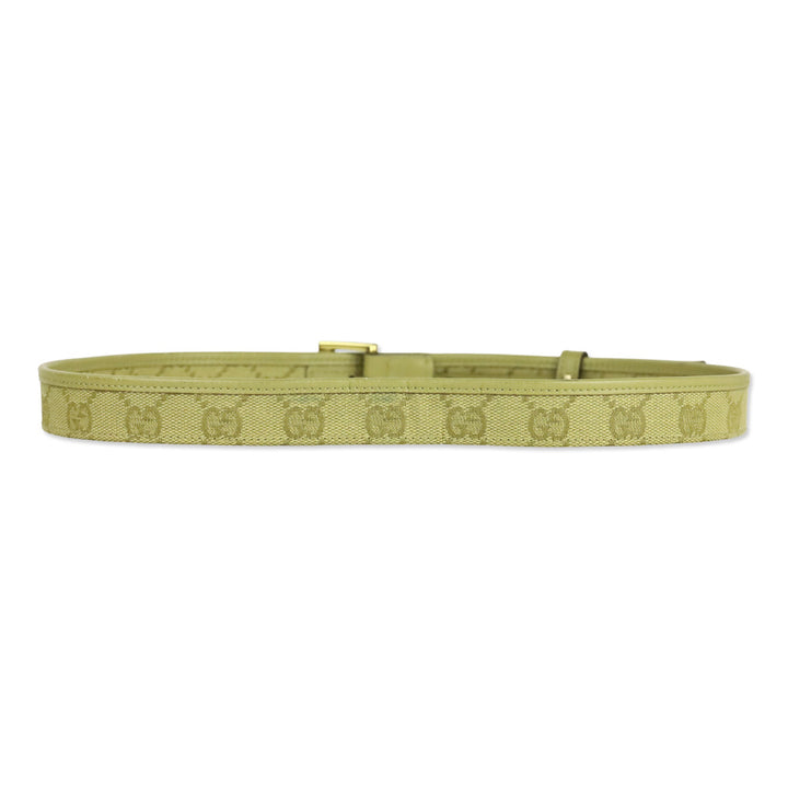 Gucci Beige GG Monogram Canvas Leather Trim Thin Belt