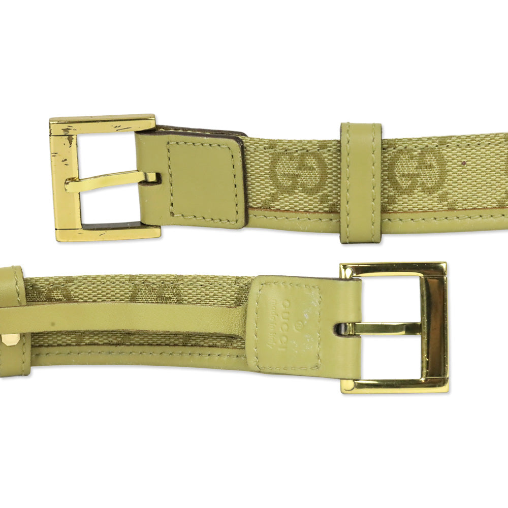Gucci Beige GG Monogram Canvas Leather Trim Thin Belt