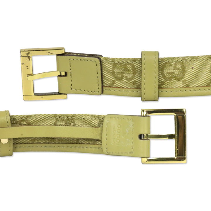 Gucci Beige GG Monogram Canvas Leather Trim Thin Belt