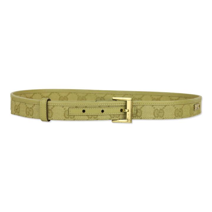 Gucci Beige GG Monogram Canvas Leather Trim Thin Belt